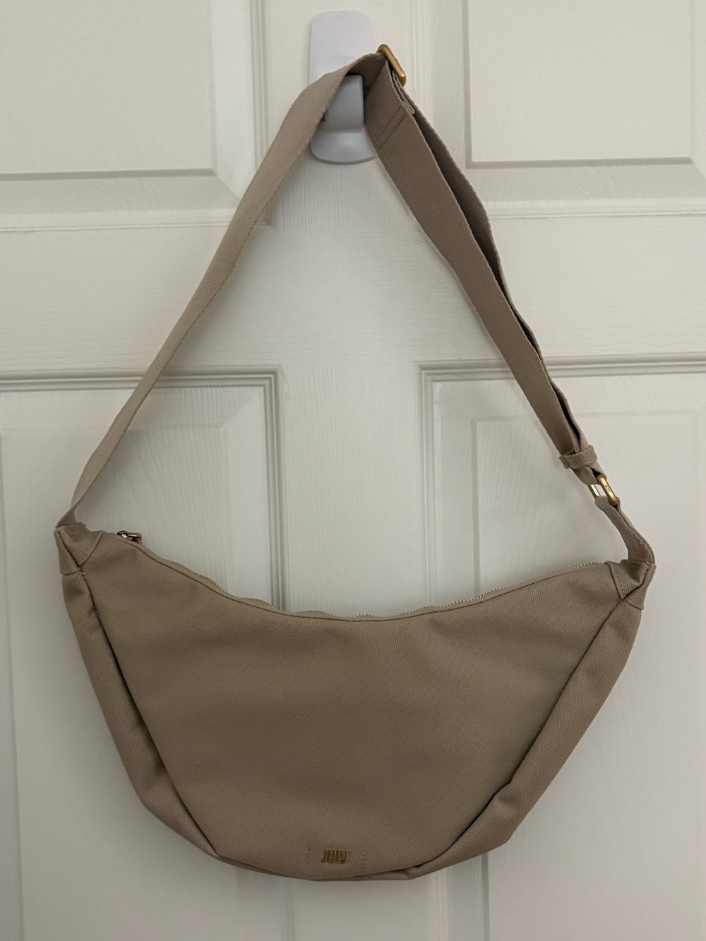 Beige Crescent Shoulder Bag - Minimal Everyday Hobo